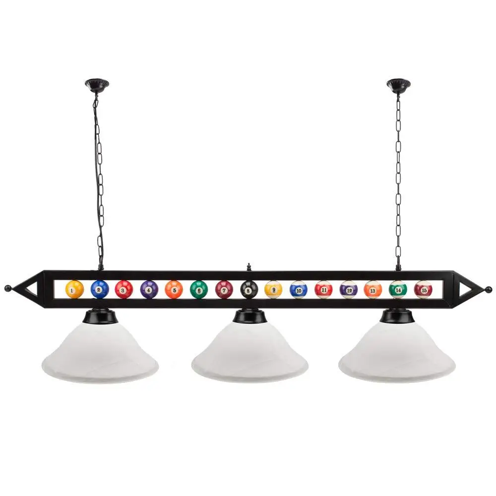

59 Pool Table Light with Billiard Balls Decoration, Hanging Billiard Light for 7ft 8ft 9ft Pool Tables with 3 Matte Metal Shade