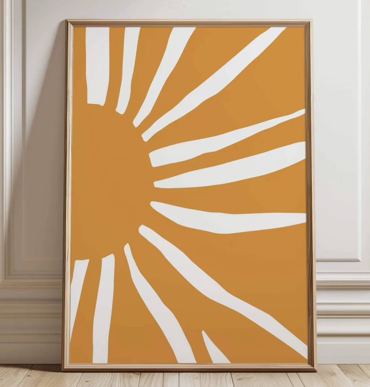 Caramel Abstract Sun Canvas Print, Minimalist Sunburst Wall Art Poster, Home Decor for Living Room, Bedroom, Nursery, Hallway