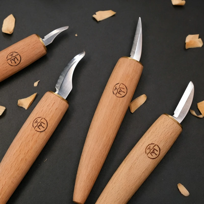 Woodworking Beginner Tools Thickness 1.8mm High Carbon Steel Blade with Beech Wood Handle Hand Carving Knife Hand Tools