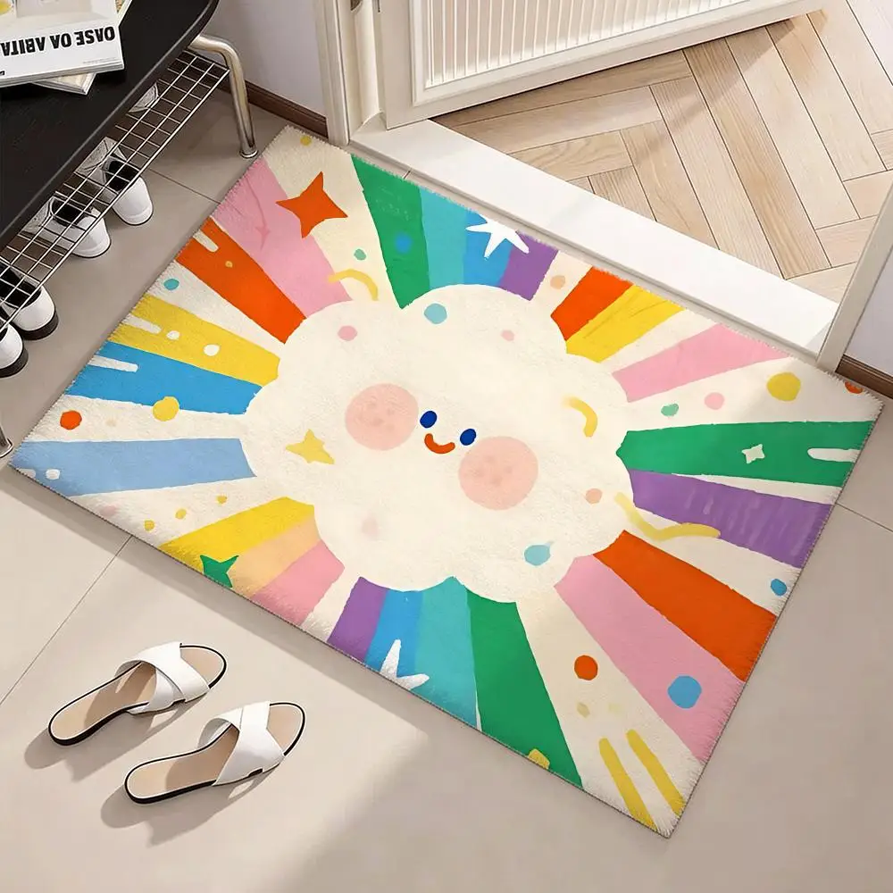 Dopamine Fun Illustration Floor Mat Soft Flannel Non-Slip Door Mat - Thickened Rug for Living Room Home Decor