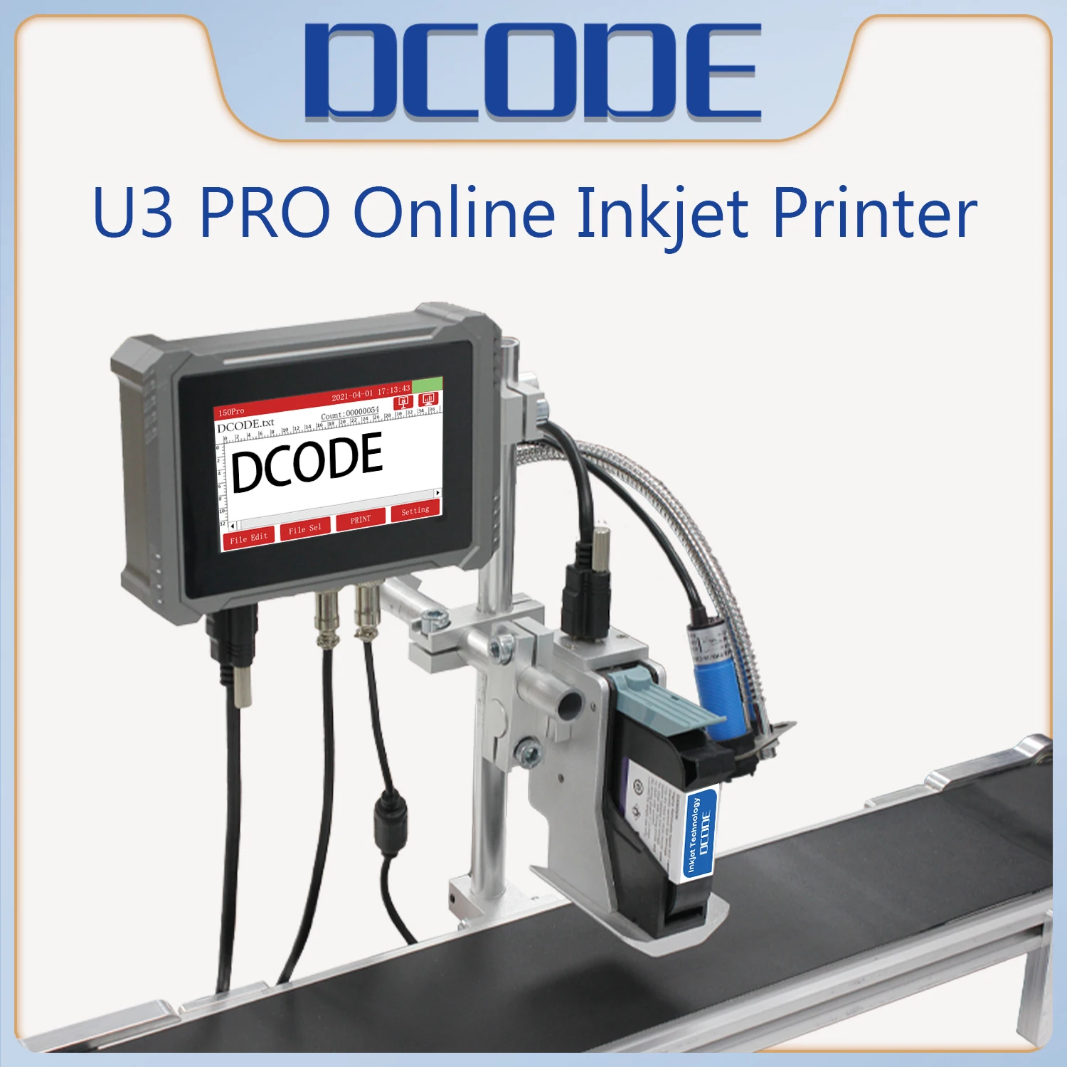 

DCODE U3Pro 12.7mm Nozzle Online Inkjet Printer Industrial TIJ Printer Number Text QR Barcode Symbol Expire Date Logo Printer