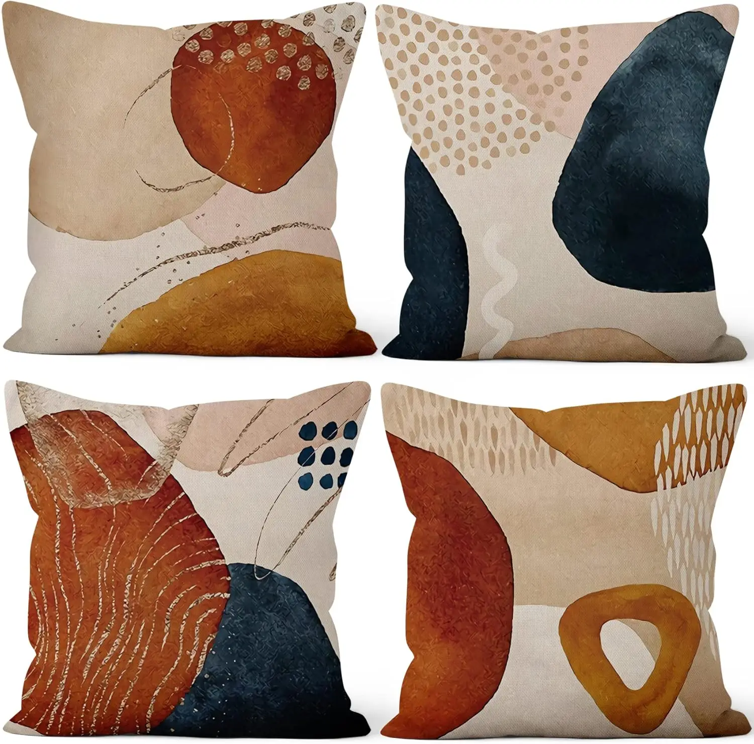 4Pcs Boho Abstract Geometric Throw Pillow Covers Set Modern Neutral Cushion Cases for Living Room Sofa Bedroom Home Decor