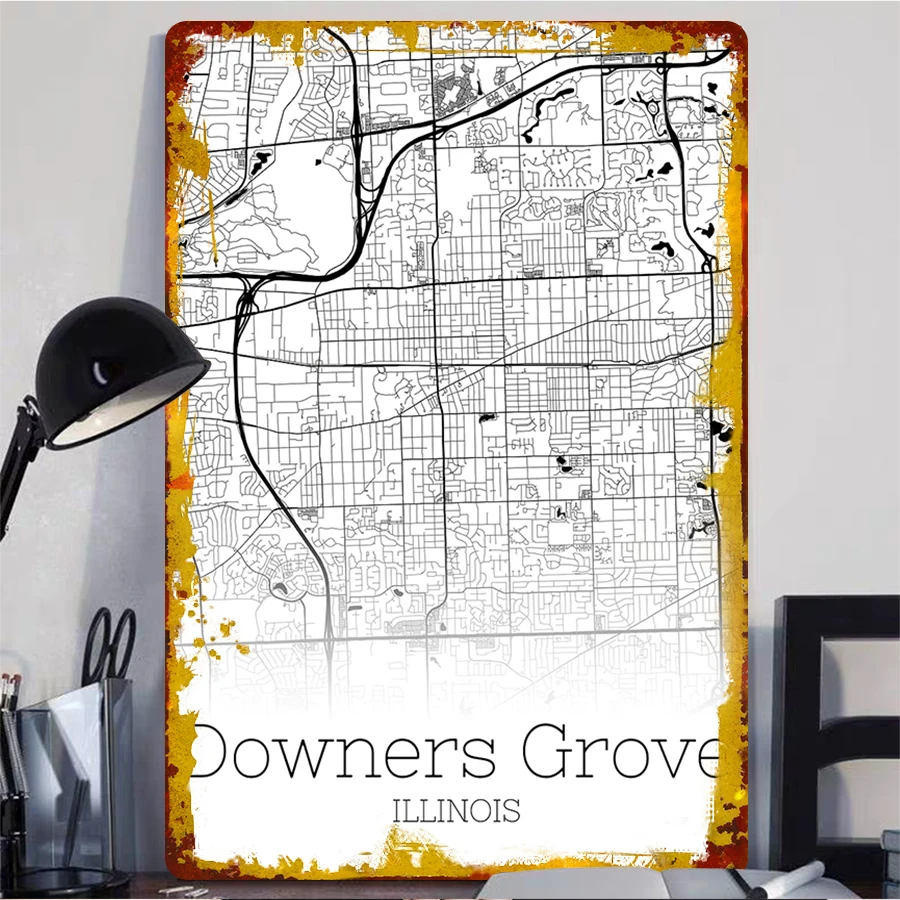 Custom Downers Grove Illinois City Map Metal Wall Art Home Decor Souvenir