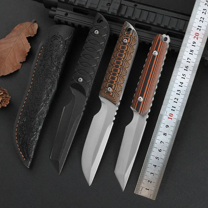 

5CR113Mov Steel Fixed Blade Knife G10 / Color Wood Handle Outdoor Camping Survival Straight Knifes Hand Tool With Leather Case