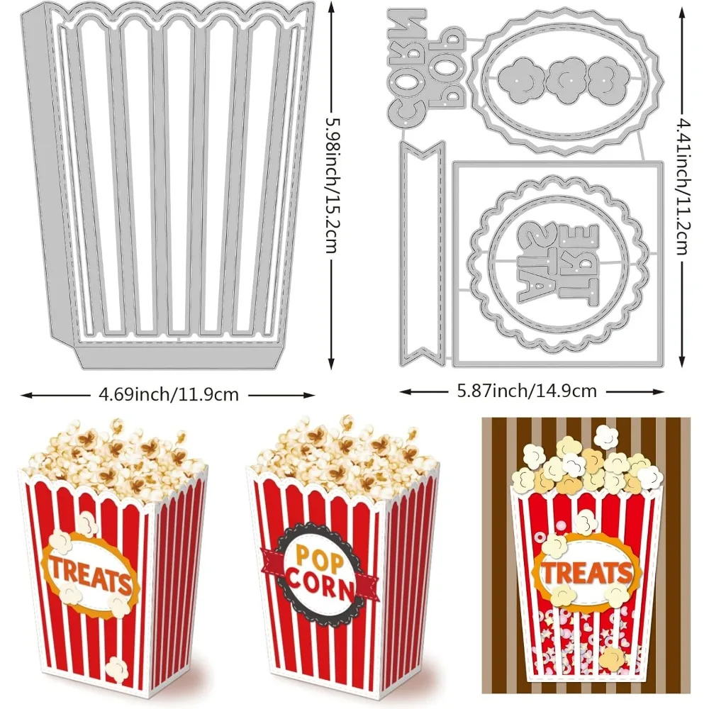 2Pcs 3D Popcorn Case Pattern Carbon Steel Cutting Stencils, 2 Styles Metal Cutting Dies for DIY Scrapbooking, Photo Album