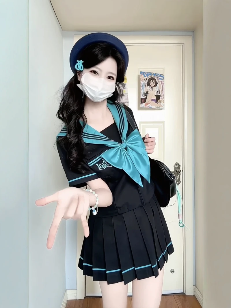 オリジナル-qingbendesu-セーラースーツ制服セット半袖夏服女の子アニメ-vocaloid-グリーン制服スカート