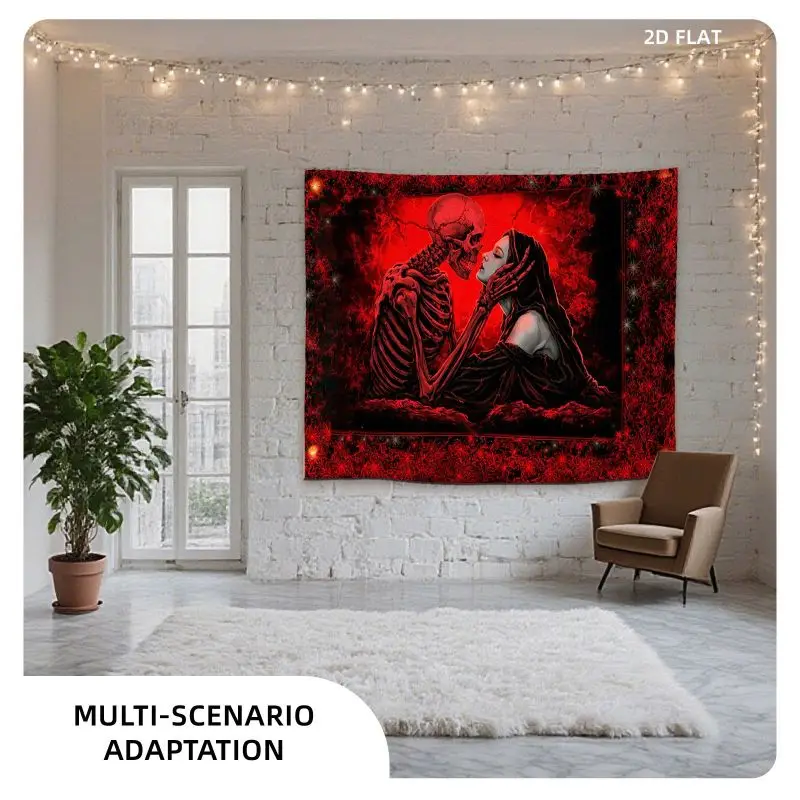 VIKAMA Gothic Couple Skull Tapestry Dark Aesthetic Wall Hanging Bedroom Dorm Home Decoration