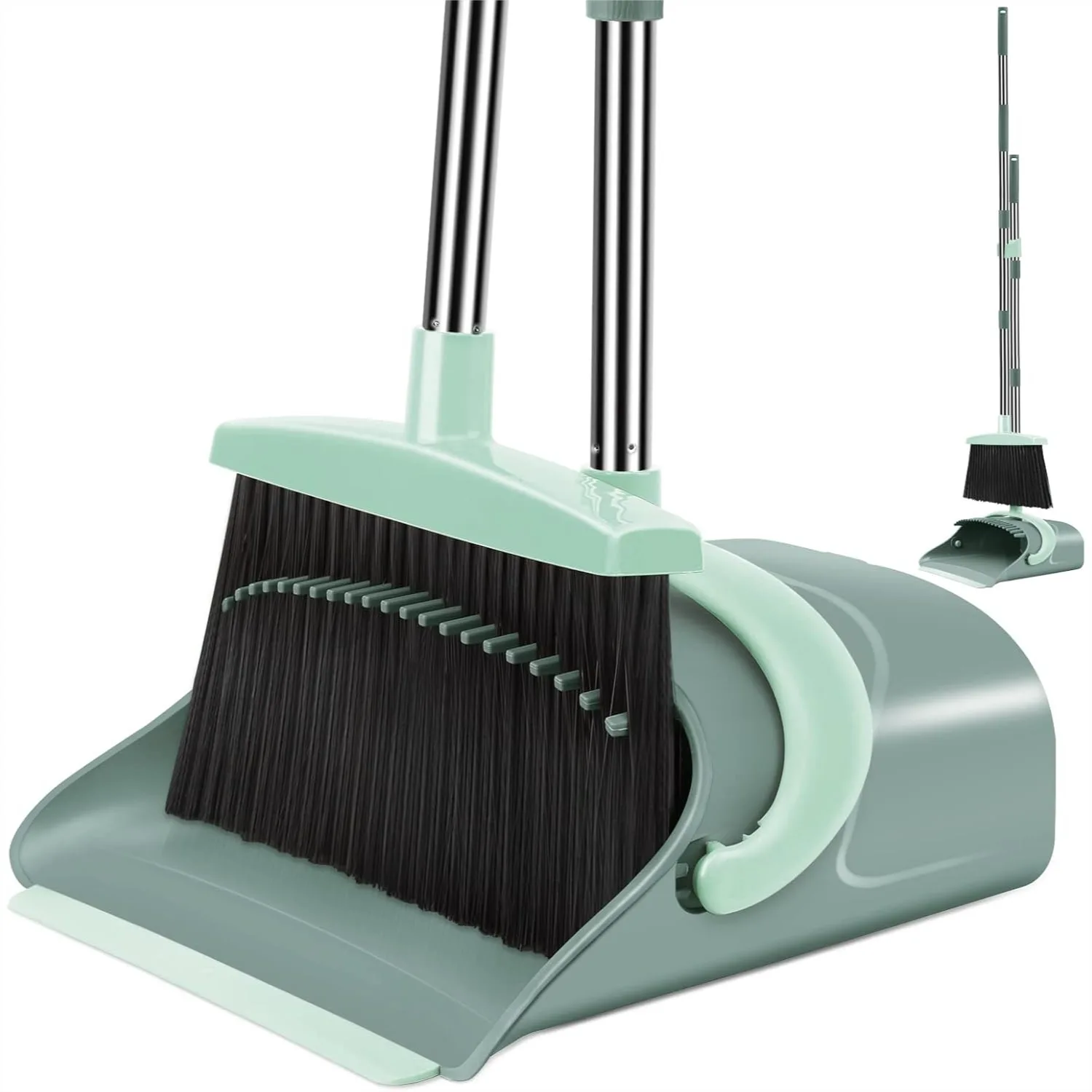 

Broom and Dustpan Set with Long Handle, Upright Stand Up Sweeping for Home Kitchen Room Office Lobby Floor, Gray&Green