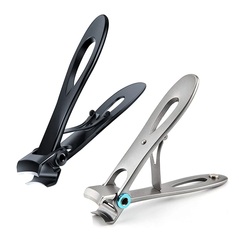 2X Nail Clipper Set Thick Toenail & Fingernail Cutter With Wide Jaw Opening Stainless Steel Silver & Black