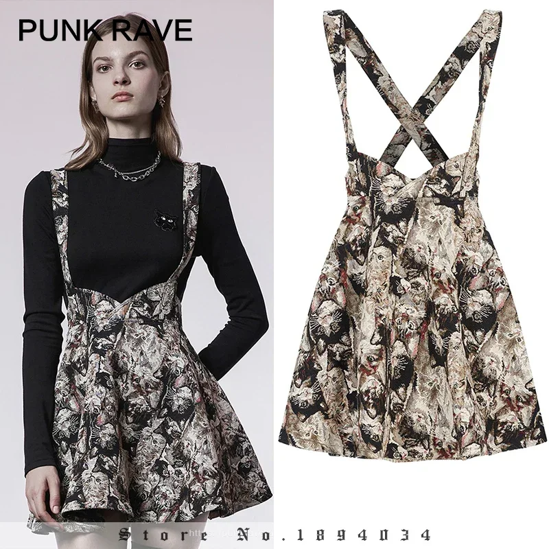 

PUNK RAVE Women's "Future Gothic" Series Collect Waist Swing Hem Cat Ear Skirt Dark Playful Comfortable Stylish Half Skirts