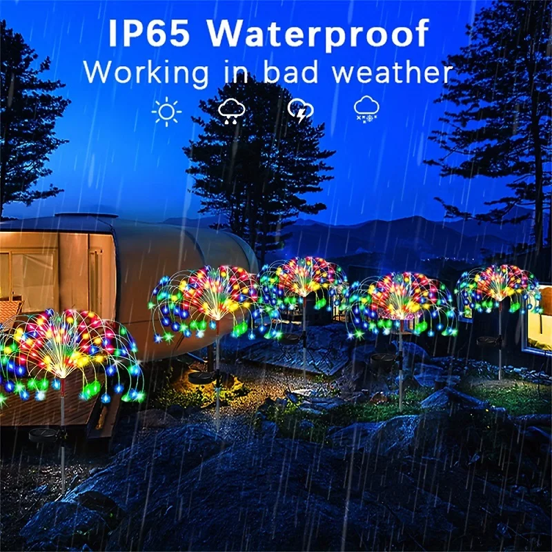 Imagem -02 - Super Solar Fireworks Led Outdoor Light Impermeável Modos de Iluminação Faça Você Mesmo Fairy Light Feriado Decorativo Jardim Lights