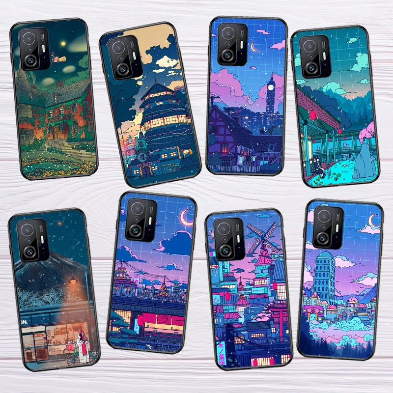 Cyberpunk  Village Neon Anime Phone Case For POCO F5 X5 X3 Pro X4 F4 GT F3 M5 C40 Xiaomi 12 Lite 12X 11T 12T 13 Pro Cover