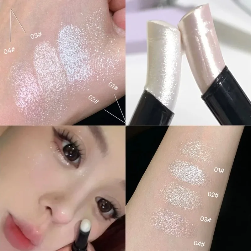 グリッターハイライターアイシャドウスティックピンクホワイトティント防水スパークリングゼリーアイシャドウペン真珠光沢のある明るく輪郭メイクアップ