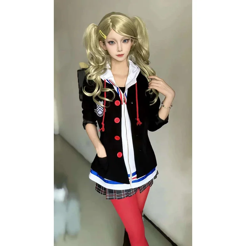 

Anime High Roll Apricot Cosplay Game P5 Anne Takamaki Red Dance JK Uniform Stage Party Jacket Coat Skirt Wig Costume gf;.9