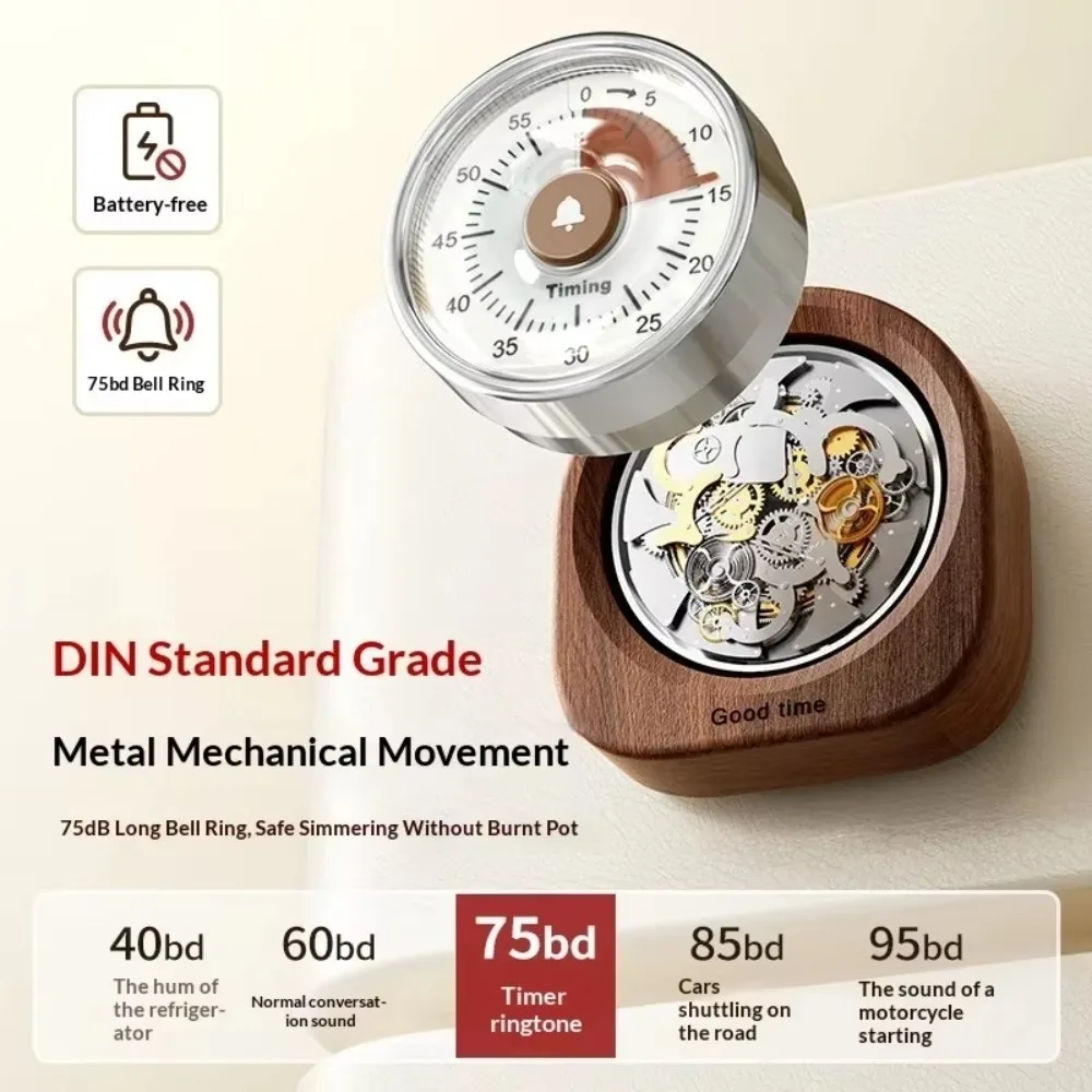 Wood Mechanical Timer 60 Min Magnetic Countdown Timer Visual Time Manager for Students Study Classroom Kitchen Cooking