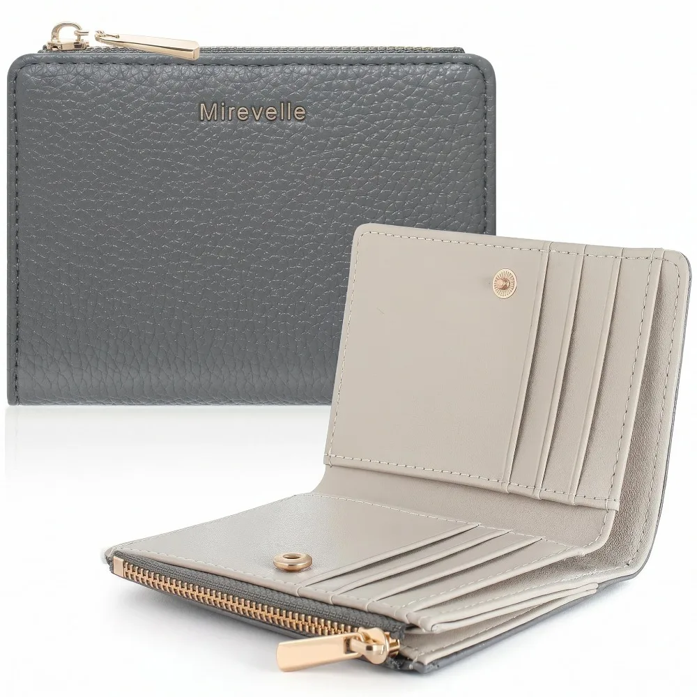 Mini Pocket Women RFID Wallet Pebble Leather Bifold Zipper Coin Purse Slim Credit Card Holder Portable Ladies Daily Commute