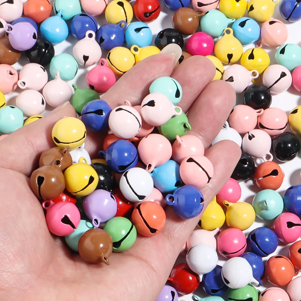 50pcs 10/12/14mm Candy Color Metal Bells Mini Jingle Bell Beads For Jewelry Making DIY Keychain Christmas Ornaments Accessories