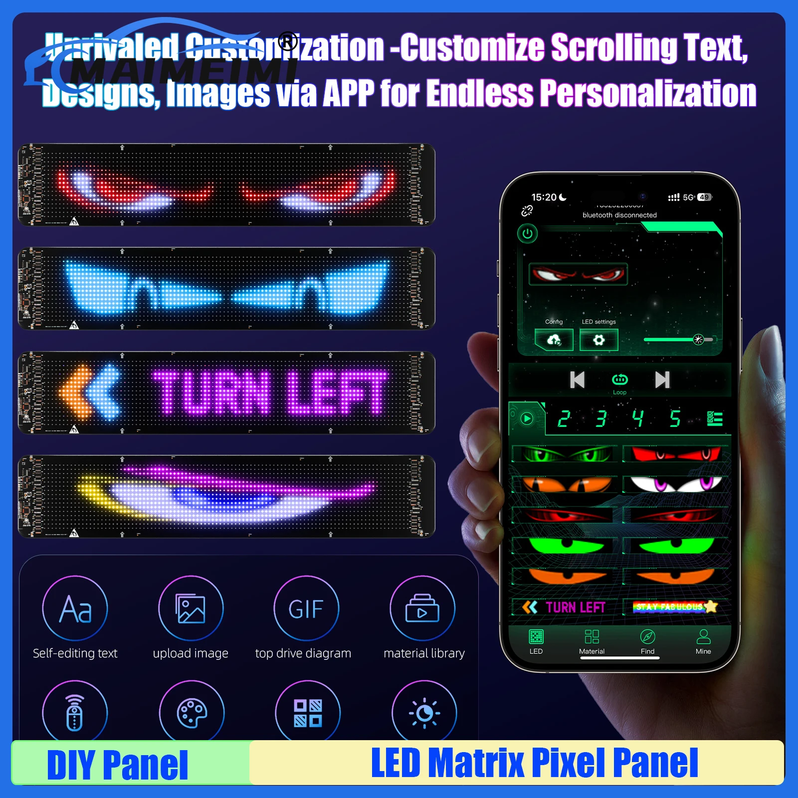 

MAIMEIMI LED Matrix Pixel Panel Light App 5V USB Control Scrolling Advertising LED Car Sign DIY Programmable For Car Reminder