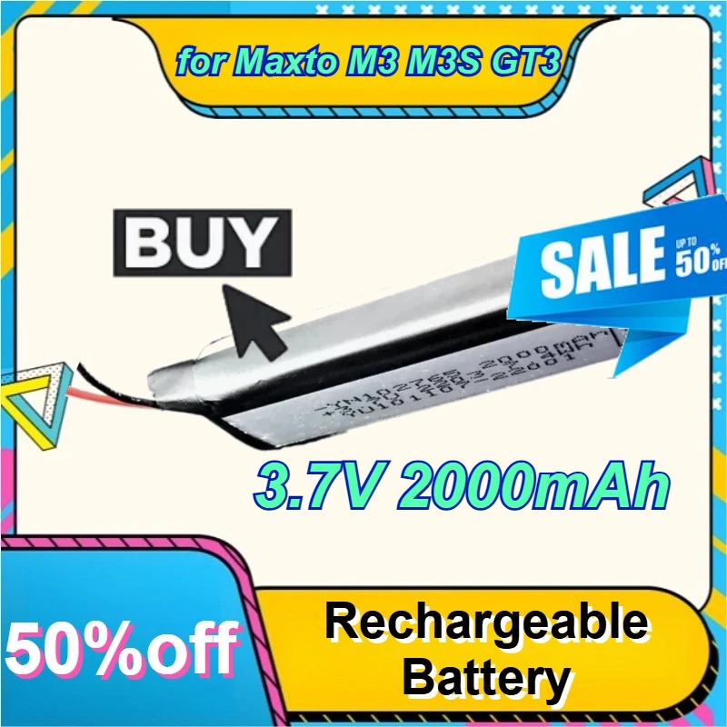 

Replacement Battery 3.7V 2000mAh for Maxto M3 M3S GT3 Driving Recorder Li Polymer Rechargeable Pack