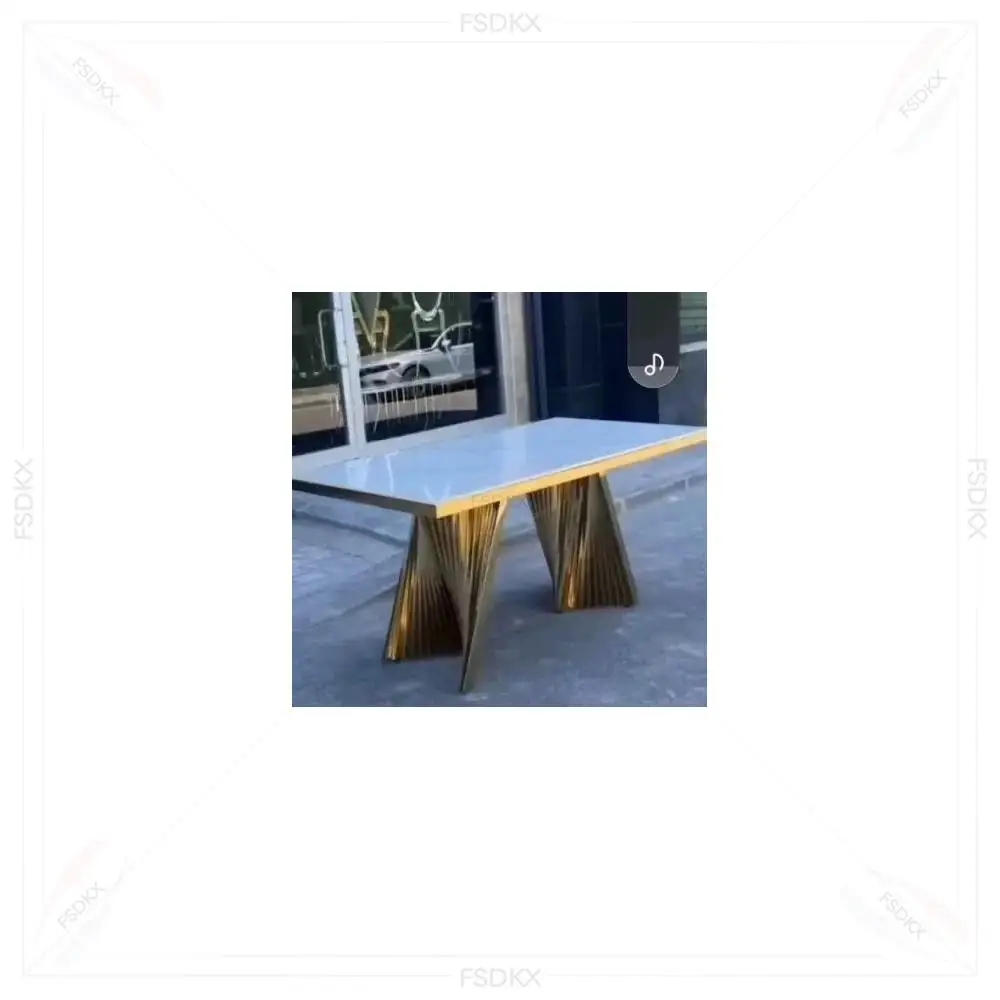 FSDKX Factory Price New Design Gold Stainless Steel Frame Wedding Bride Table Glass Top Wedding Dining Table