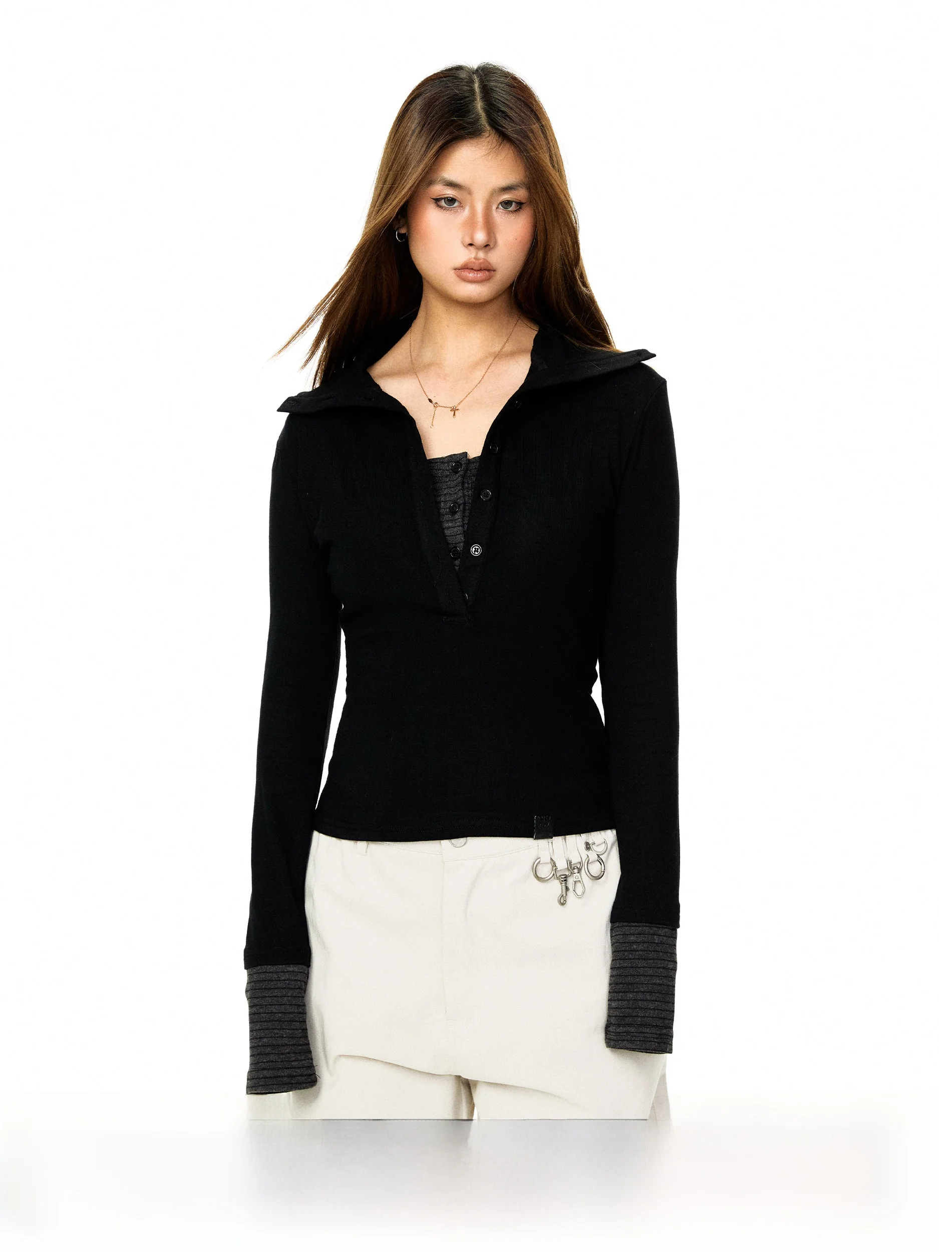 

Slim Fit Long Sleeve Neck T-Shirt Women's Base Shirt Top Blackbb Casual Style Spring New Arrival Body Shaping Base Layer