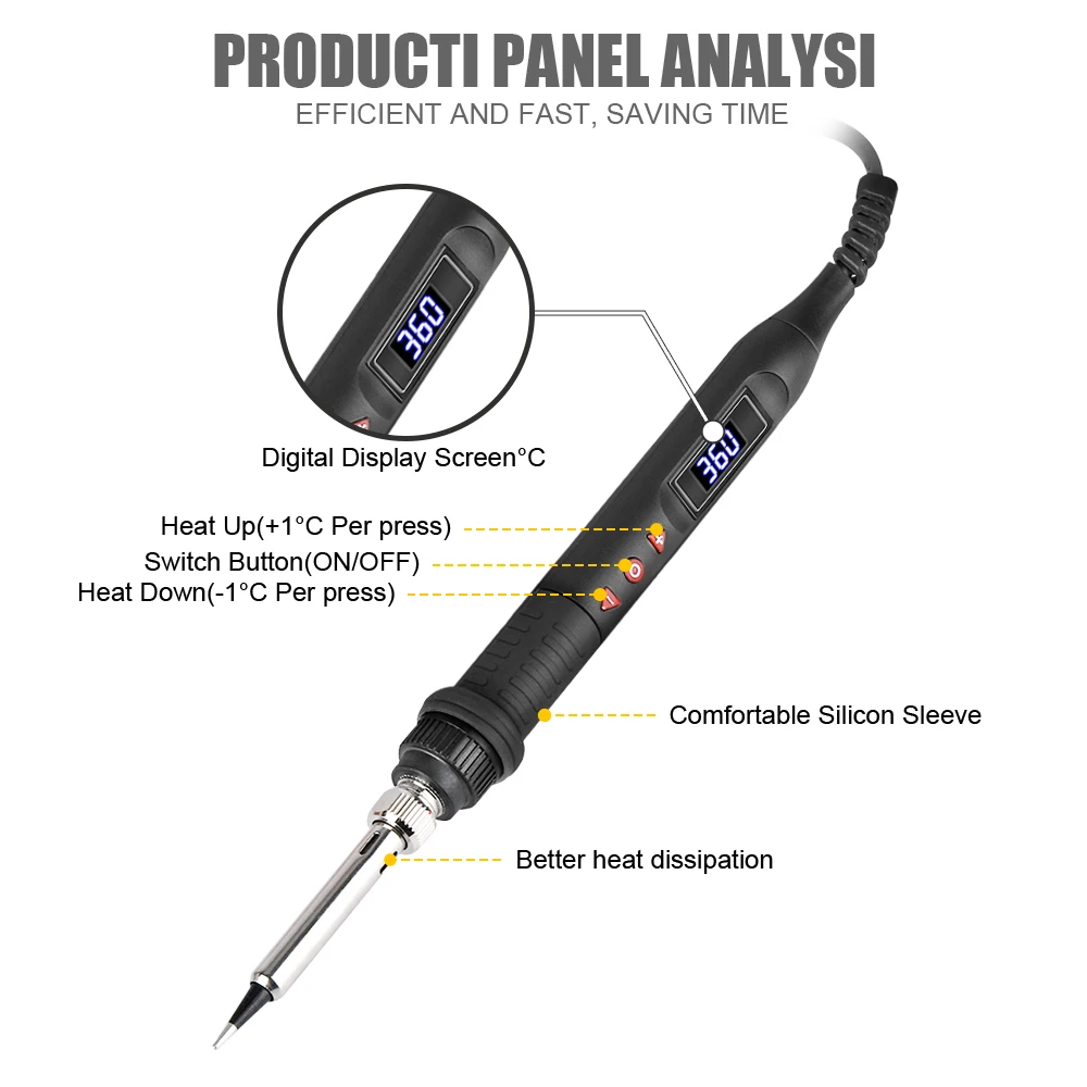 JCD Digital Soldering Iron Set Kit 80W with ON/OFF Switch Adjustable Temperature LCD Welding Tools Ceramic Heater Soldering Tips