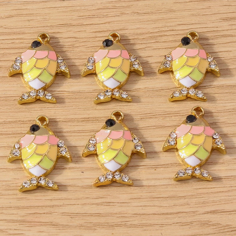 

10pcs 16x20mm Cartoon Enamel Crystal Goldfish Charms Pendants for Jewelry Making Earrings Necklaces DIY Handmade Crafts Supplies