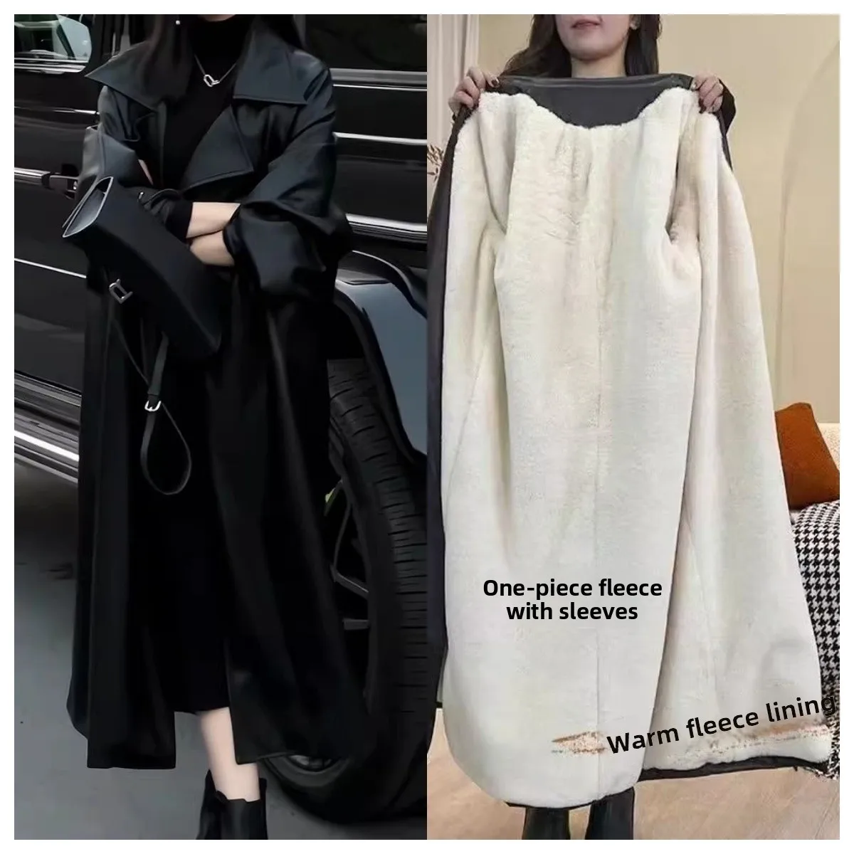 

Утепленная кожаная куртка на флисовой подкладке для женщин, осенне-зимняя новинка, роскошная корейская версия, средней длины, ветровка-пальто