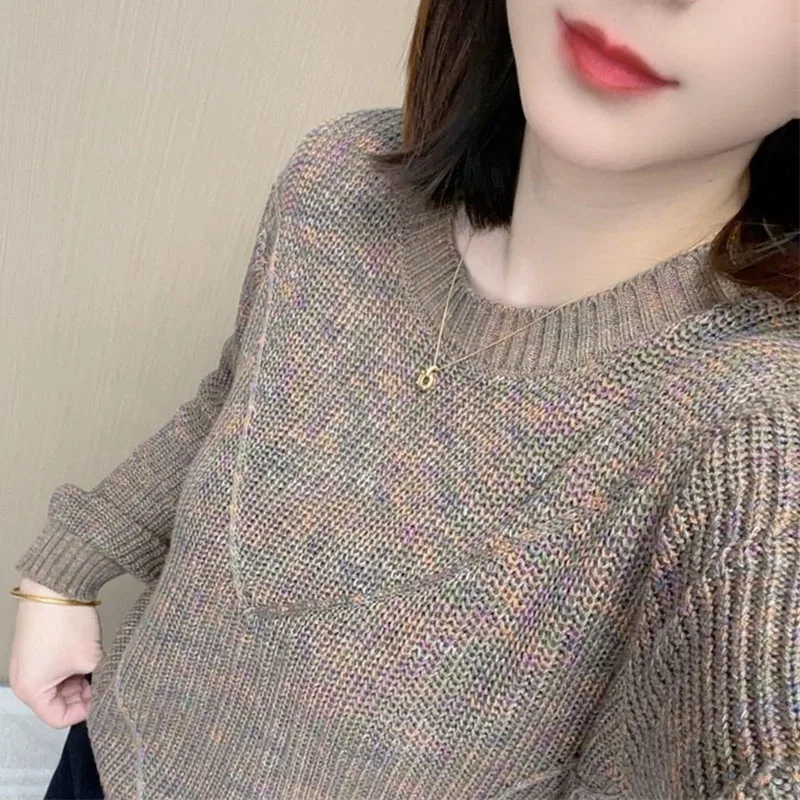 

Корейские женские милые свежие свободные вязаные весенне-осенние женские тонкие трикотажные топы с круглым вырезом, женская мода, свитер с длинными рукавами, пальто