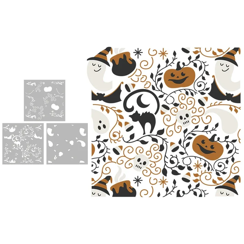 

3PCs Halloween Ghost Pumpkin Plastic Stencils For Decor DIY Scrapbooking Supplies Stencil For Cards Album Background