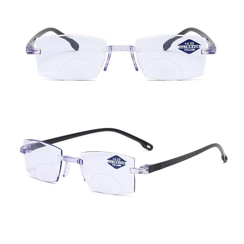 5-teilige rahmenlose, multifokussichere bifokale Lesebrille, Unisex, weit und nah, Anti-Blaulicht-Hyperopie-Brille mit doppeltem Verwendungszweck – Detail 12