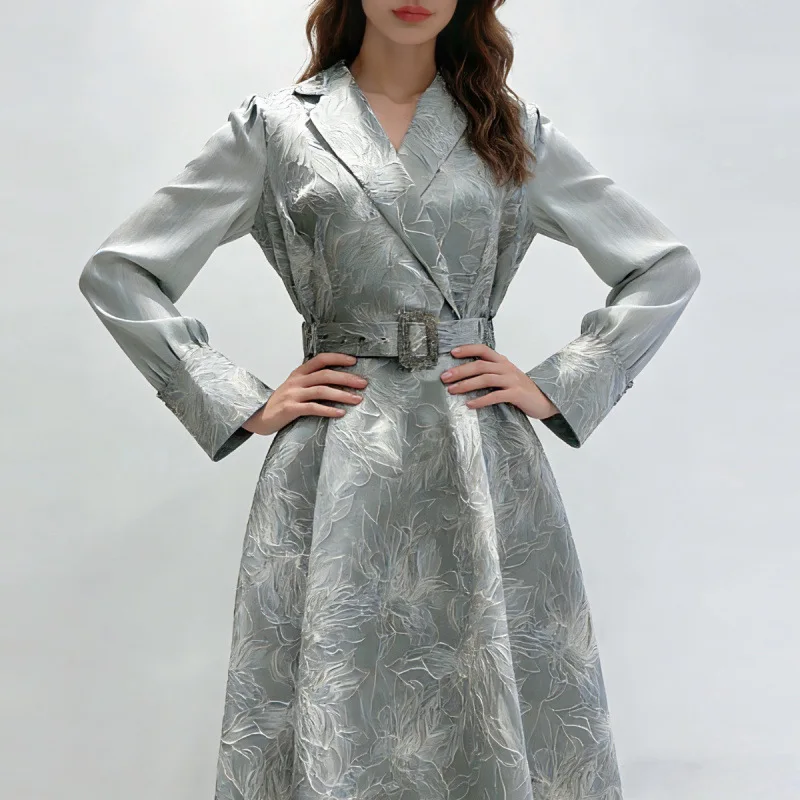 

Ele V-Ne Long Dr with Flounce And Belt in Vintage Court Sle Thiened Velvet Material A-Line Silhouette for Women