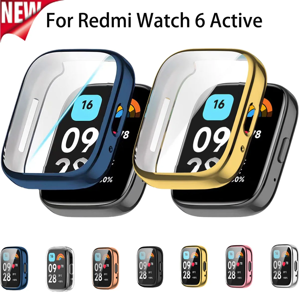 Vollständige TPU-Schutzhülle für Redmi Watch 6 Active, Schutzhülle + Displayschutzfolie, weiche Schale für Redmi 6 Active, kratzfester Stoßfänger-Rahmen
