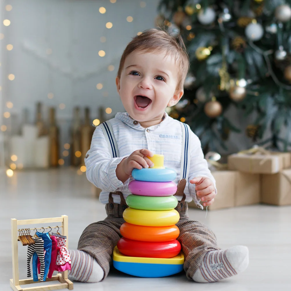 

12Pcs Mini Wood Clothes Hangers Storage Rack for Small Garments Display Organizer Kids Room Tidy Solution Pretend Play Essential