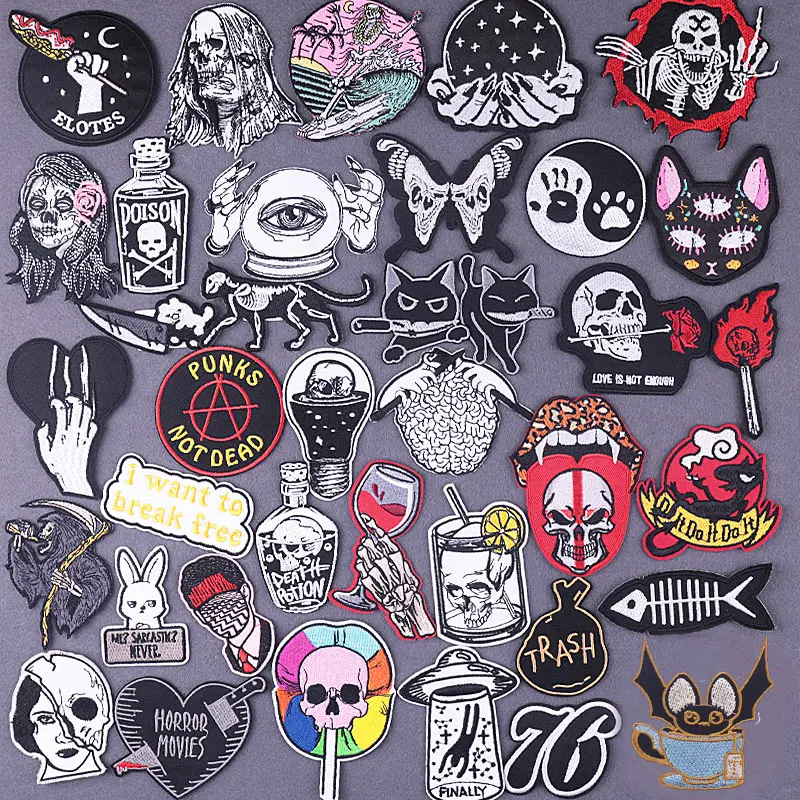 Hippie Punk Patches Embroidered Patches For Clothing T-shirt DIY Magic Knife Stripes Iron On Patches For Kids Cloth Appliques