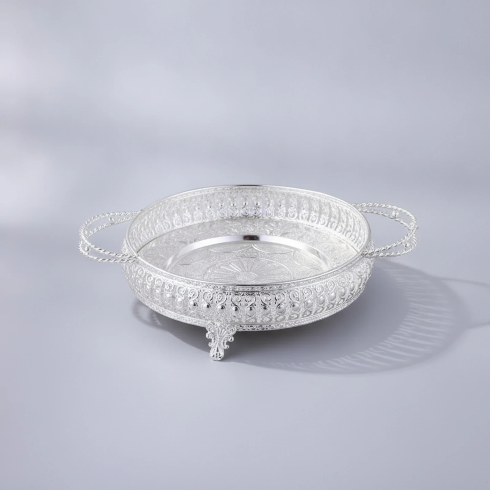 Fruit Bowl with Handles Footed Round Tray with Handles Round Display Tray Openwork Embossed for Hosts, Table Centerpiece