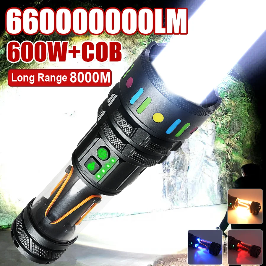

Высокая мощность 600W светодиодный фонарь 8000M тактический факел с дисплеем света USB зарядка кемпинг рыбалка аварийный фонарь зума фонарик аккумуляторный мощный фонарь аккумуляторный мощный