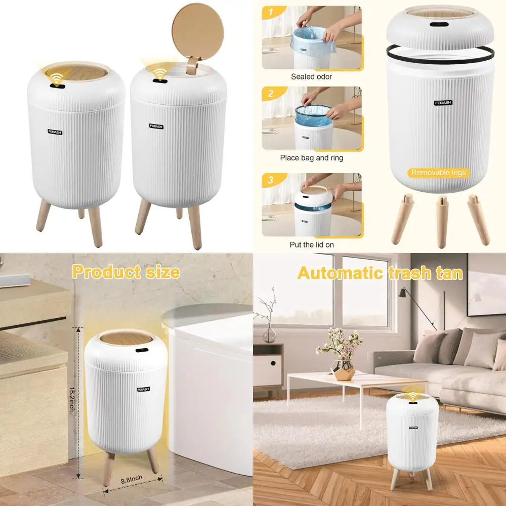

Automatic Motion Sensor Trash Cans, 3 Gallon Touchless Bins with Removable Legs, Slim Waterproof Design for Home & Office - Whit