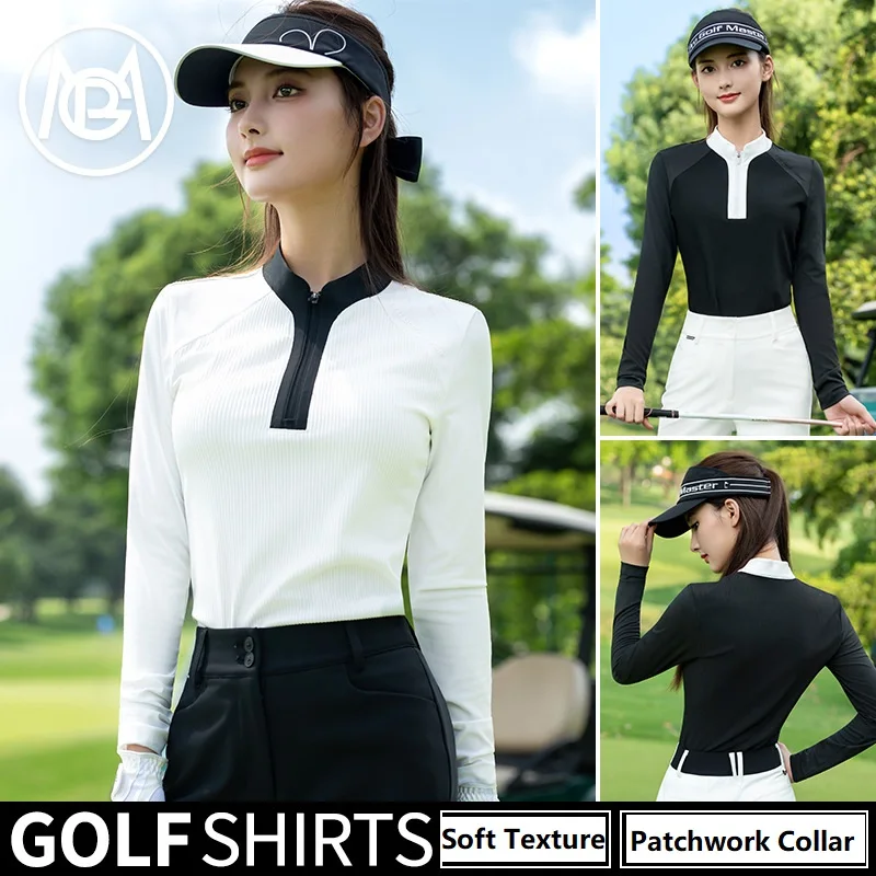 

PGM 2025 New Golf Polo Shirts Women's Half Zipper Stand Up Collar Slim Tops Soft Texture Long Sleeve Golf T-shirts Autumn Spring