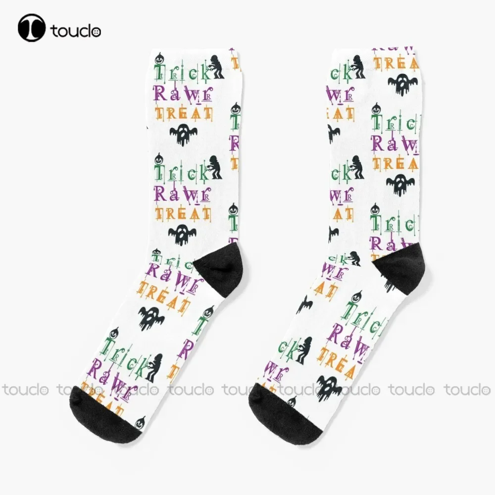 

Крутая футболка Trick Rawr Treat: милый семейный подарок, идея для мамы, папы и братьев, носки, мужские носки Crew 360° ° Забавный носок с цифровой печатью