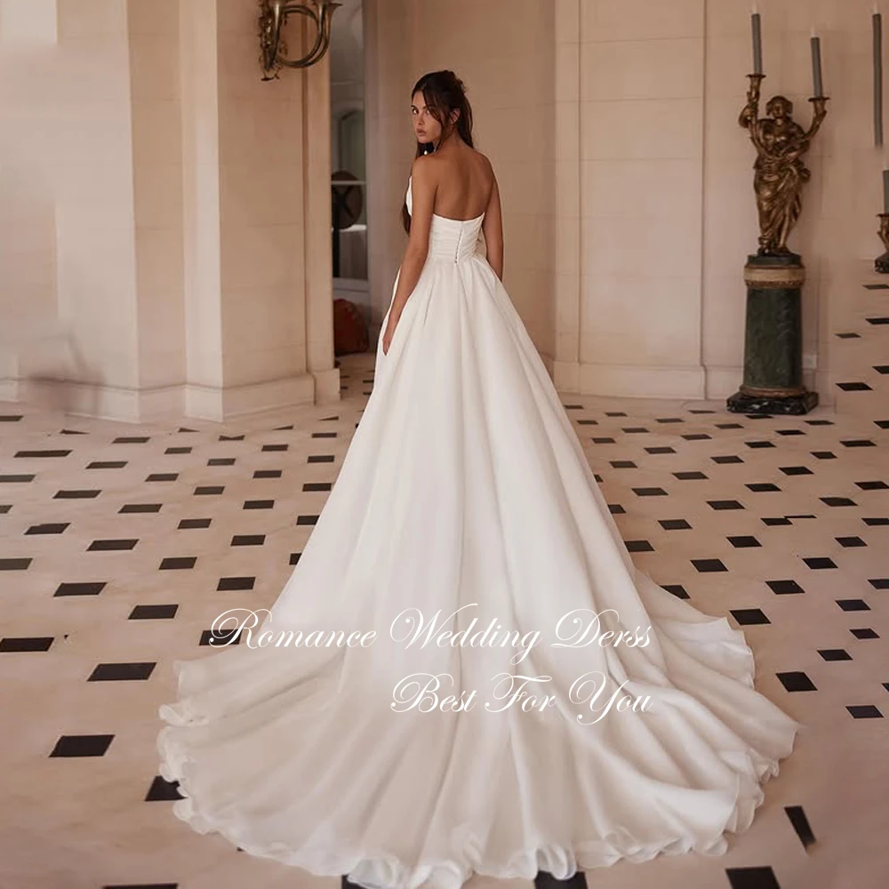 Vestido De Novia plisado Sexy, corte en A, cuello en V, plisado, lado alto, espalda abierta, sin mangas, personalizado, 2025