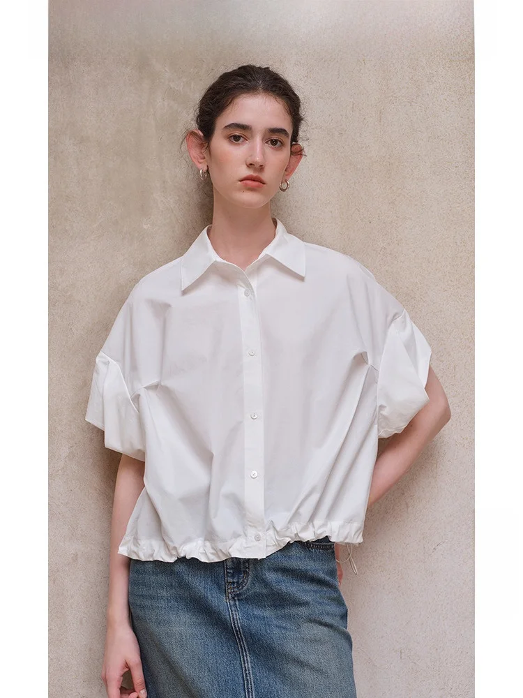 

Travel Original Silk Cotton Dstring ort irt Women's Summer New Sle Casual Loose Fit Button up Pure Color Top