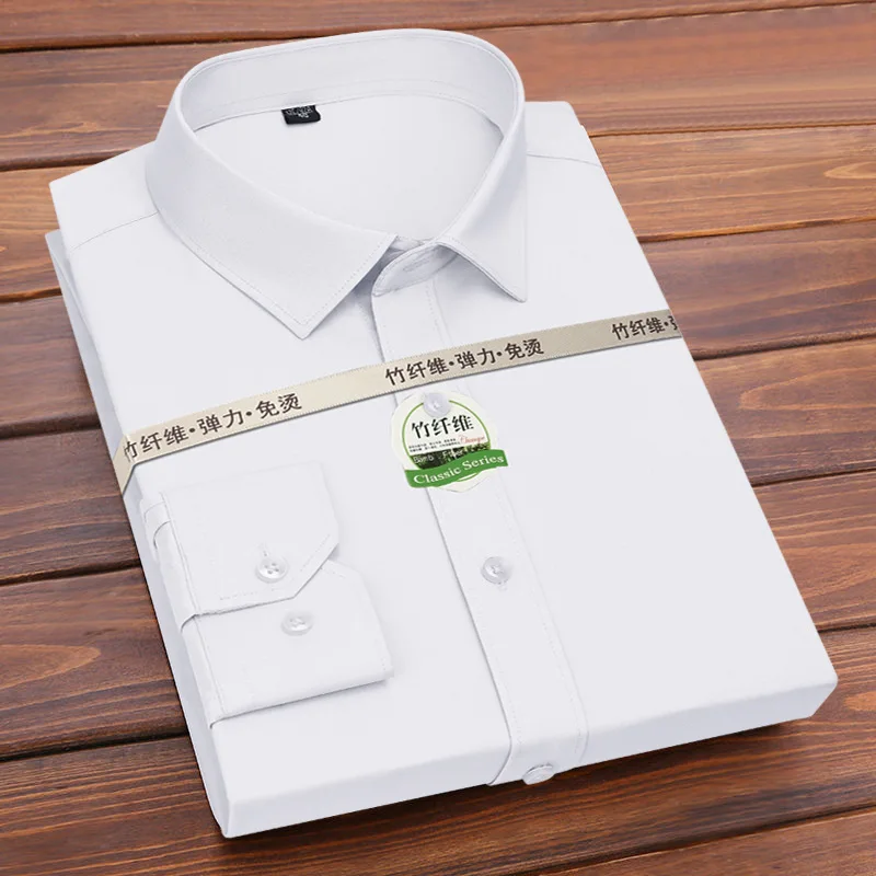 6XL men\'s long sleeve shirt Spring and Autumn bamboo fiber formal business casual wear breathable high quality plus-size