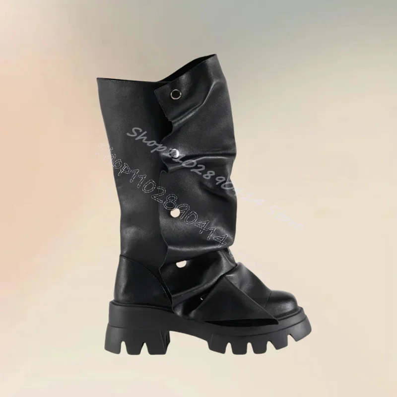 赤いプリーツデザインの波模様ボトムリベットブーツ、スリッポン、レディースシューズ、チャンキーヒール、セクシー、パーティー、宴会、2024、女性用靴