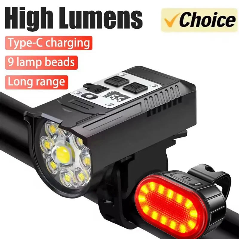 9LED Cycling Torch Type C Rechargeable Bike Flashlight Ultralight Handlebar Lights Outdoor Whaterproof Lantern for Bicycle