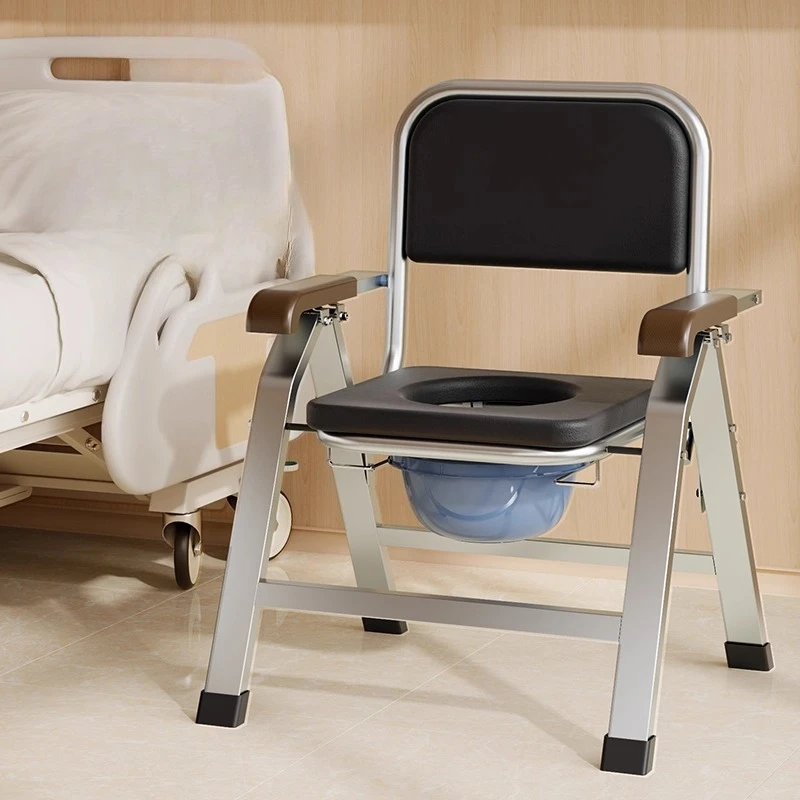 Foldable Reinforced Commode Chair with Backrest Armrest,Portable Mobile Toilet Seat for Elderly Disable Home Bedside Potty Stool
