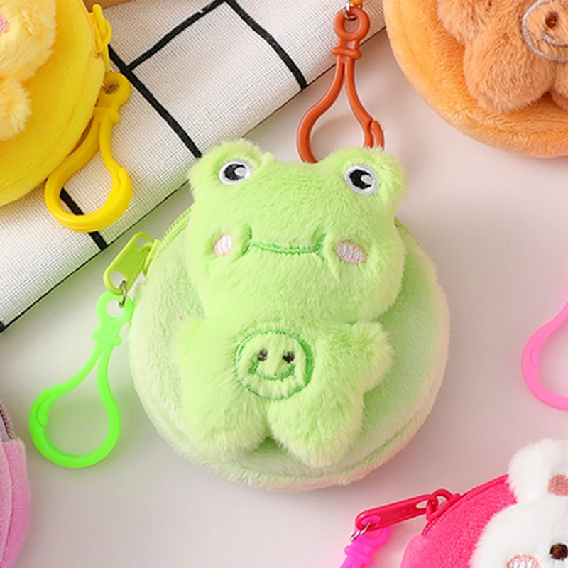 Cute Frog Plush Coin Purse Small Animal Shape Small Wallet Red Strawberry Zipper Money Bag Multifunction Coin Purses Kids Gifts