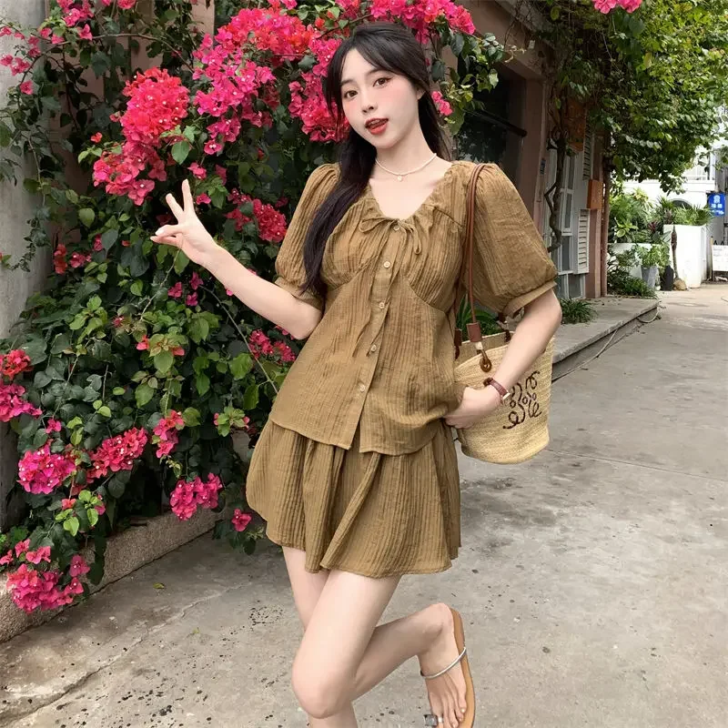 Plain Cotton Cool Short Sets for Women 2 Pieces Full Cheap Offers Complete Two New in Matching Casual Features Kit Woman Shorts