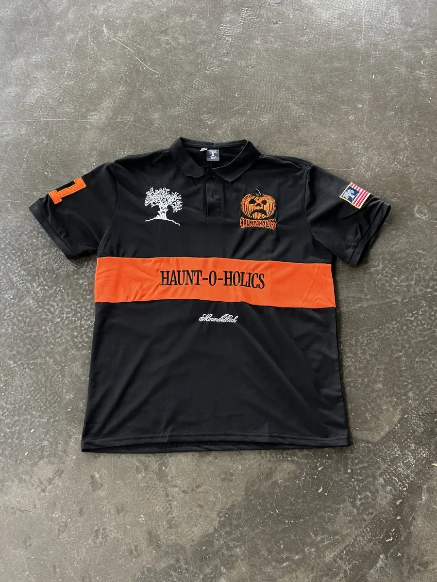 HAUNTED MOUND ポロシャツ swag Camisa Polo Haunted Mound America Retro Hip Hop De Manga Cur