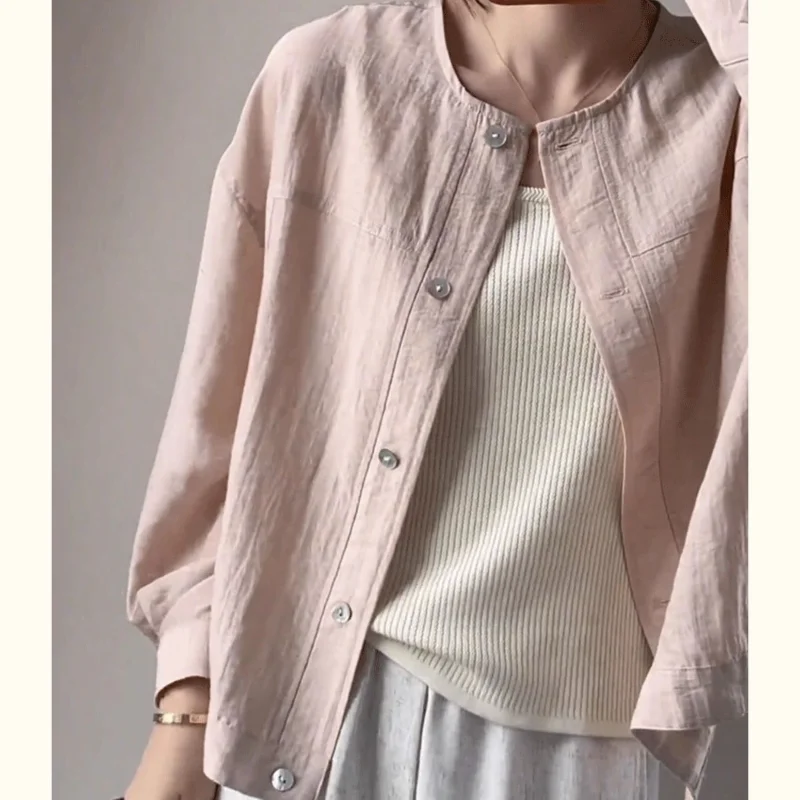 Camicie a maniche lunghe casual versatili in tinta unita alla moda con bottoni girocollo cuciti da donna